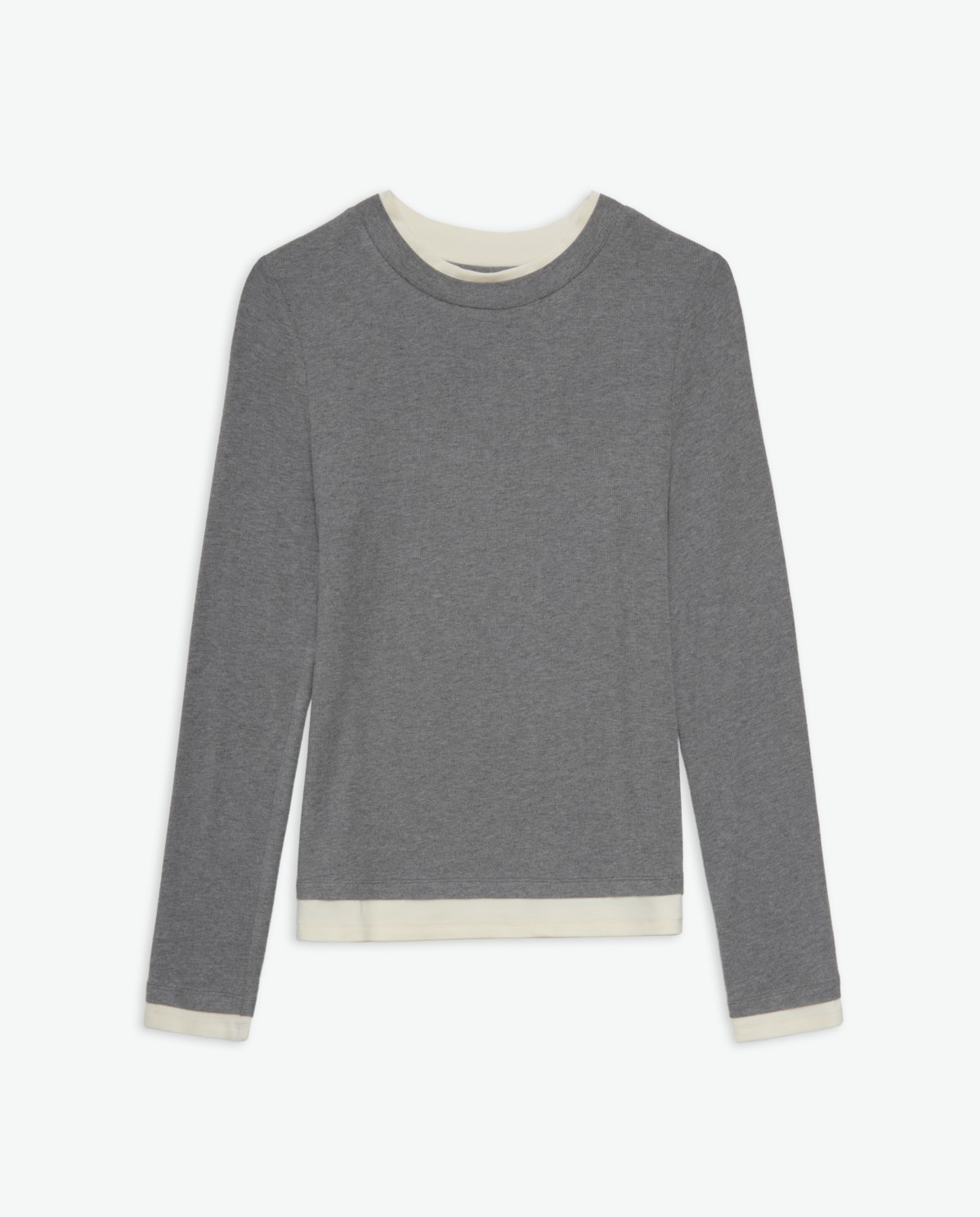 Camiseta cuello superpuesto gris - Camiseta doble prenda en canalé 7