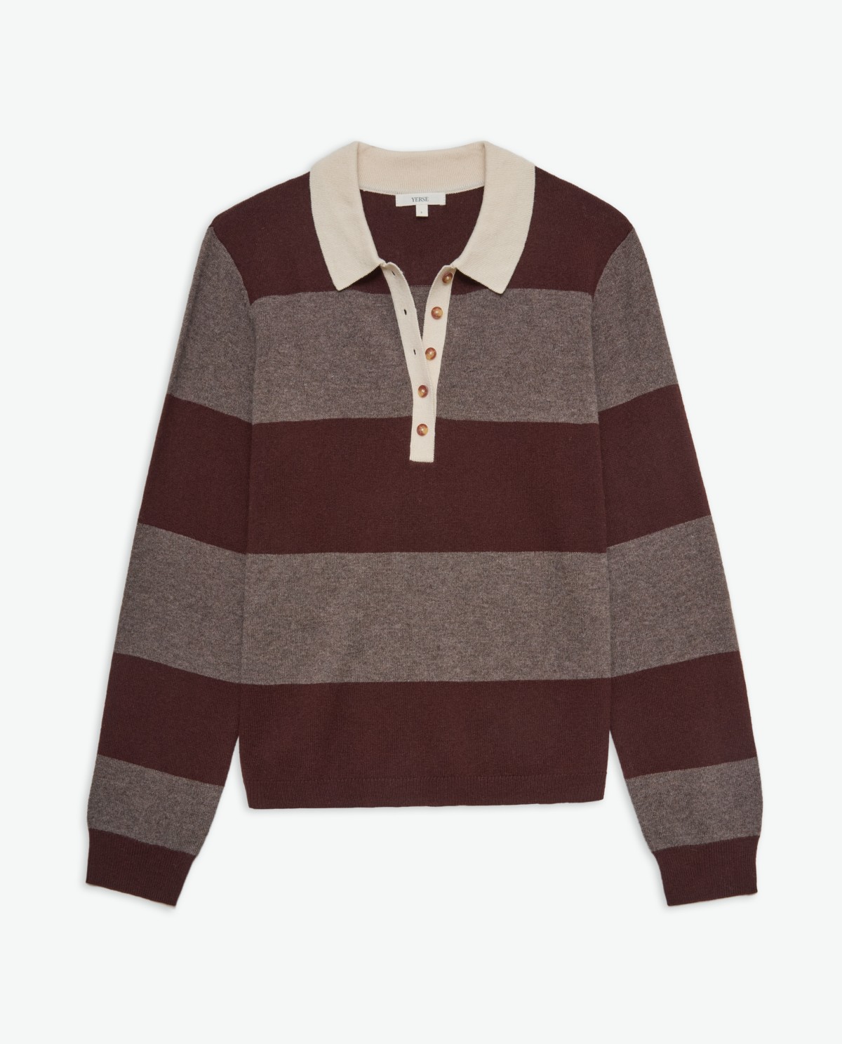 Jersey mezcla lana cuello polo rayas marrón - Jersey tejido mezcla de lana y viscosa 7
