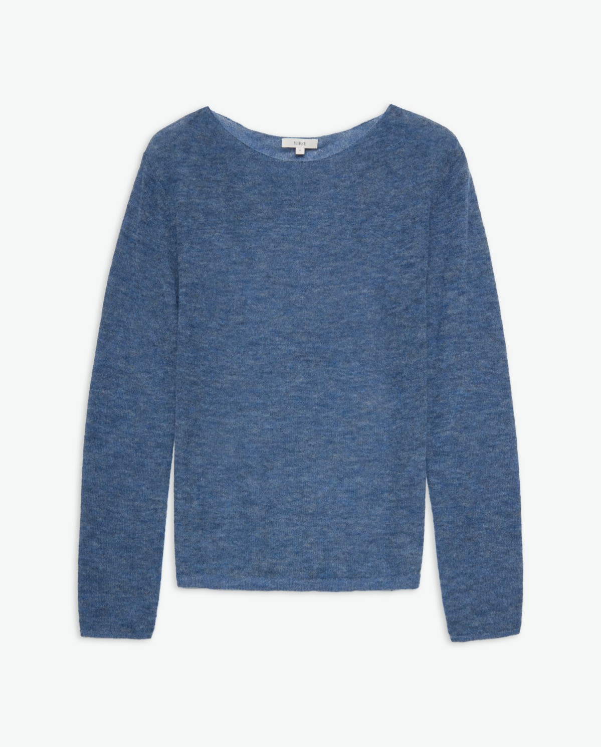 Pull bleu en mélange de laine fine alpaga et mérinos - Pull fin col bateau 5
