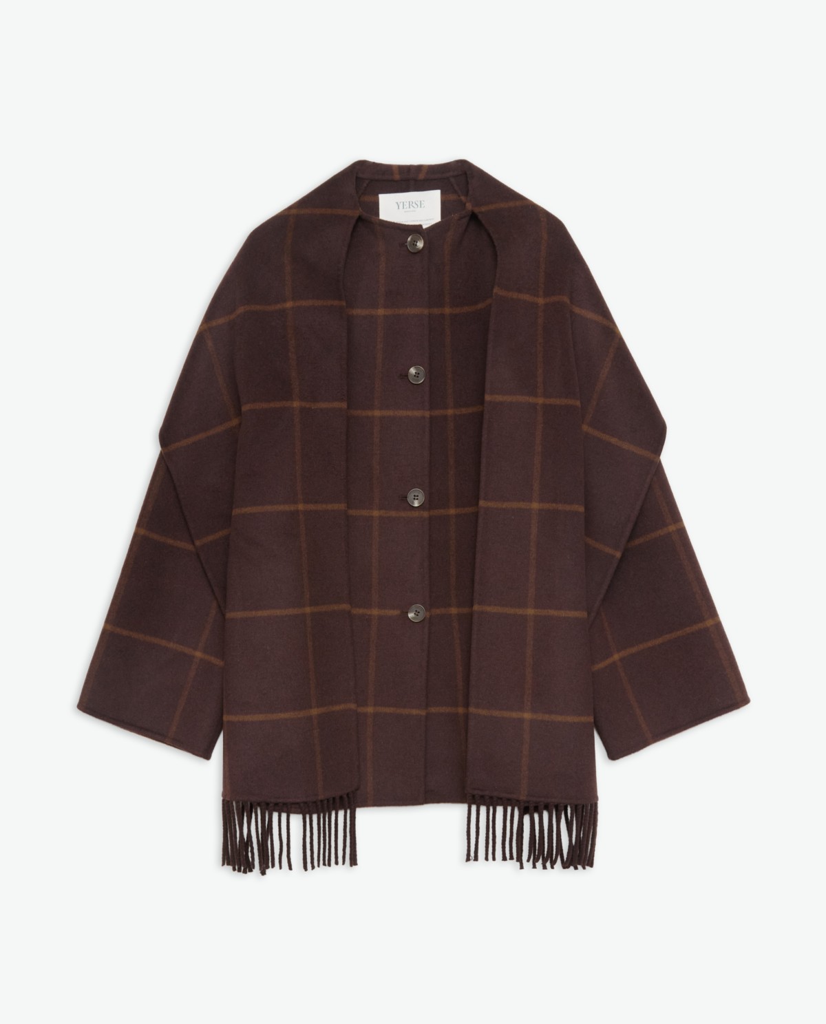 Brown wool blend coat with scarf - Coat with non-removable scarf 10