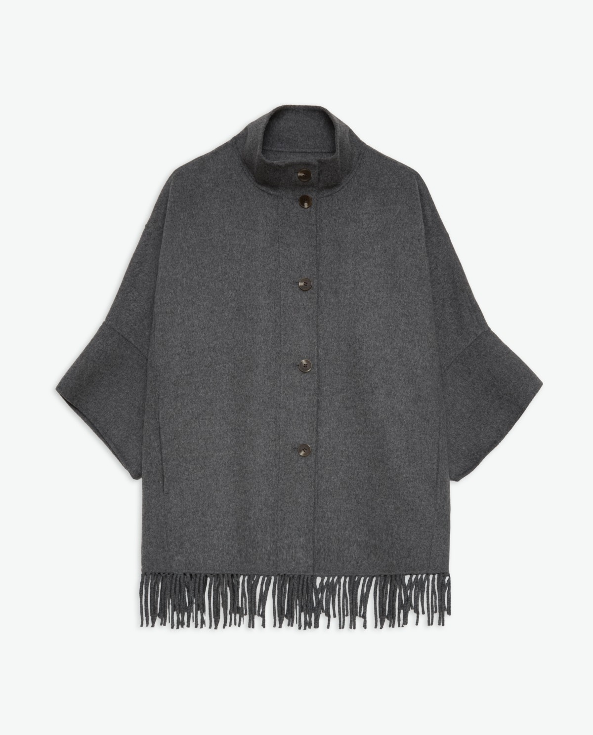Grey fringed wool blend cape - Double-sided fabric cape 5