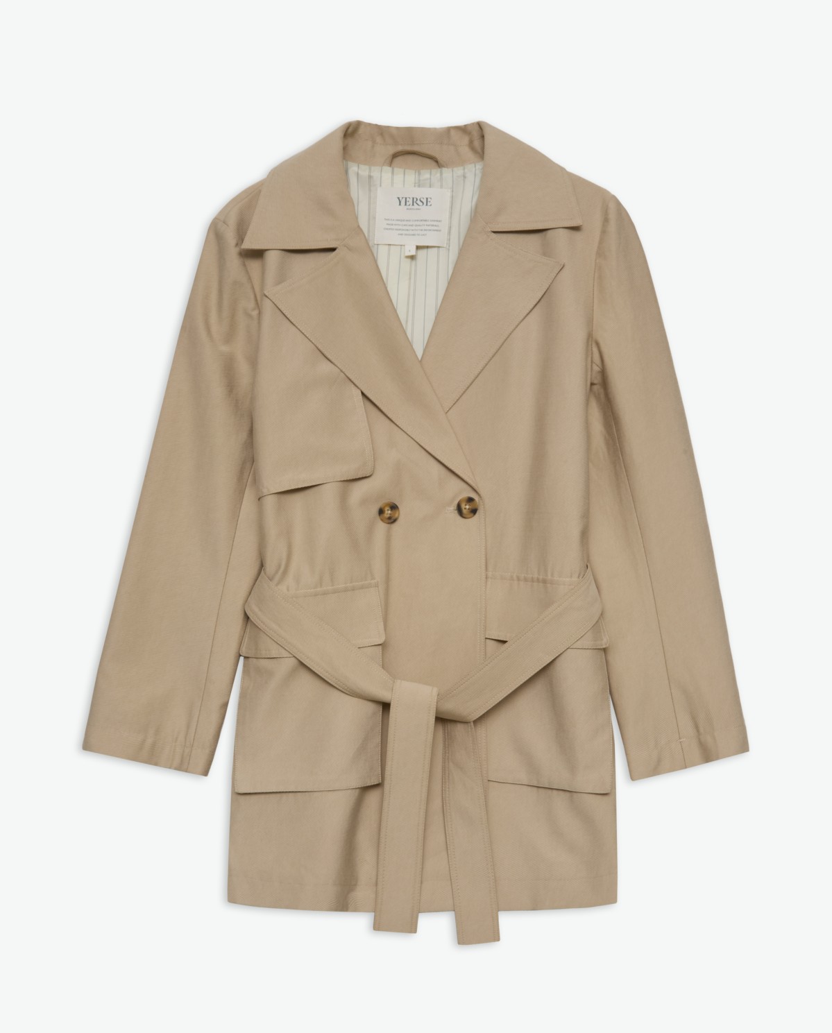 Beige short trench coat with belt