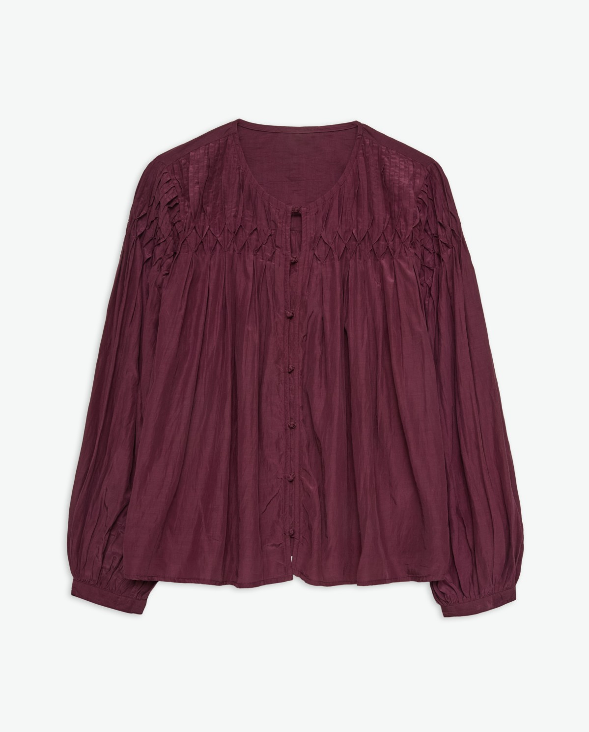 Blusa detalle pliegues algodón berenjena - Blusa mezcla de viscosa y algodón 7