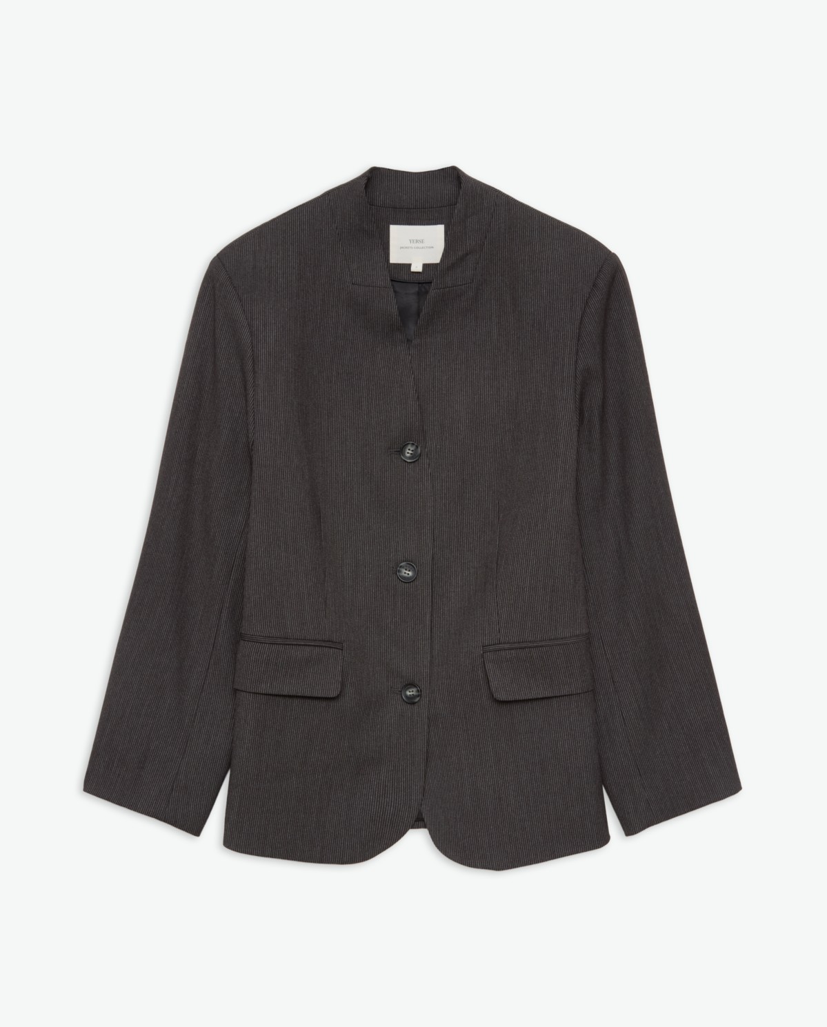 Blazer rayas cuello pico gris oscuro - Blazer de rayas 8