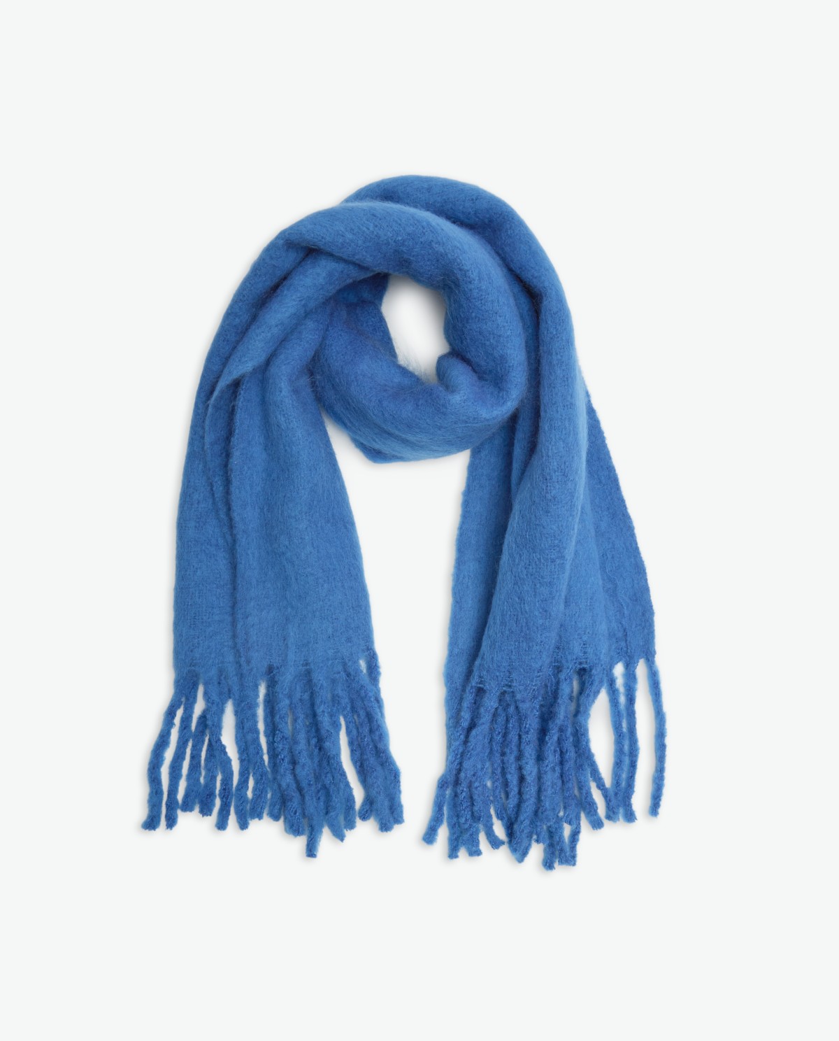 Royal-blue wool-blend maxi scarf with fringe woman Yerse - Front view 6