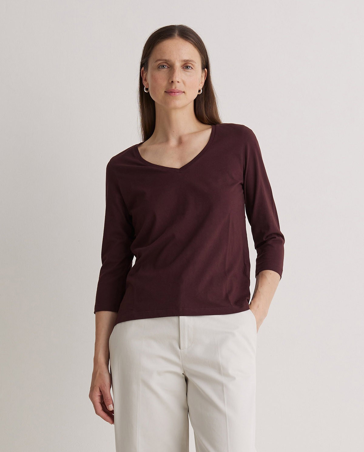 T-shirt col V en coton bio marron - T-shirt 100% coton bio 3