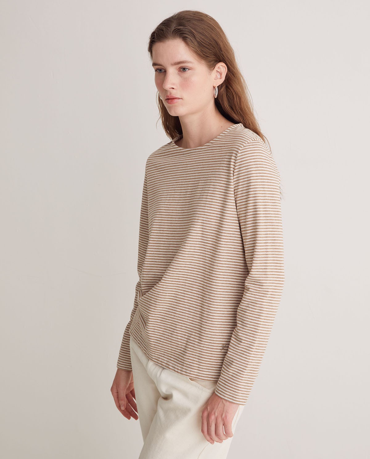 Dark beige striped organic cotton T-shirt - 100% organic cotton T-shirt 1