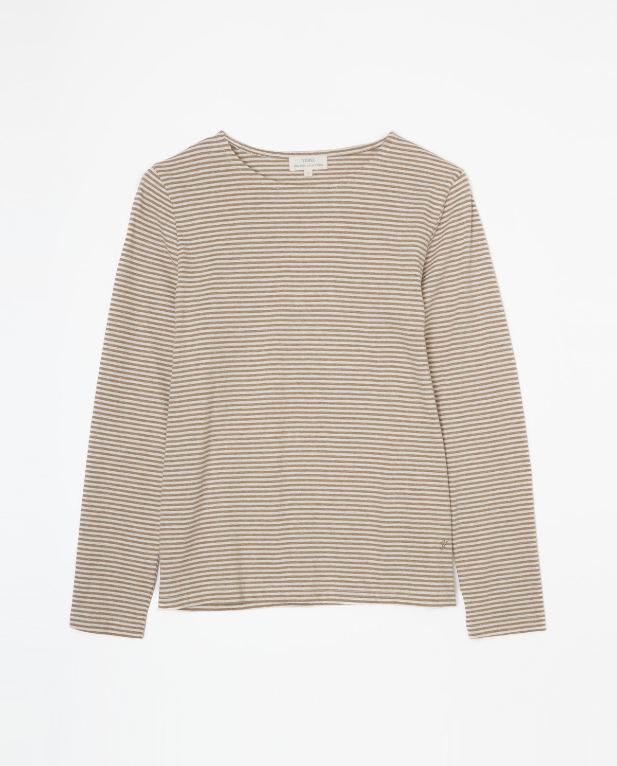 Camiseta algodón orgánico rayas beige oscuro mujer Yerse - Detalle frontal 6