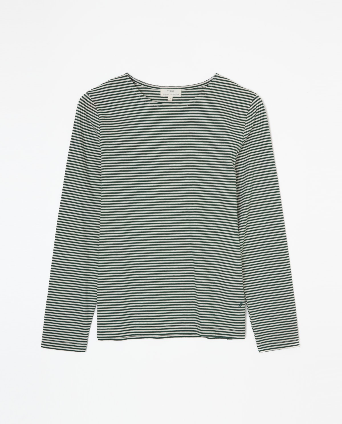 Forest-green striped organic-cotton t-shirt woman Yerse - Front view 7