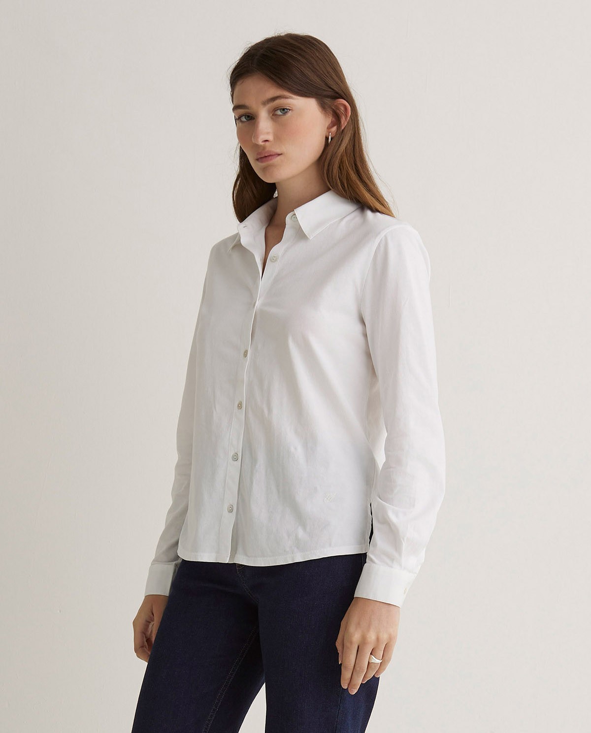 White 100% cotton long-sleeve shirt woman Yerse - Front view