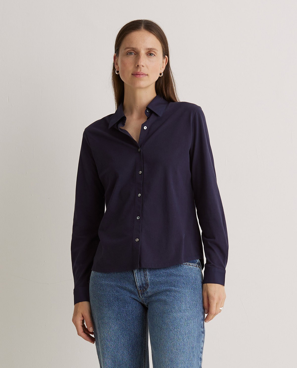 Camisa 100% algodón manga larga azul marino - Camisa 100% algodón