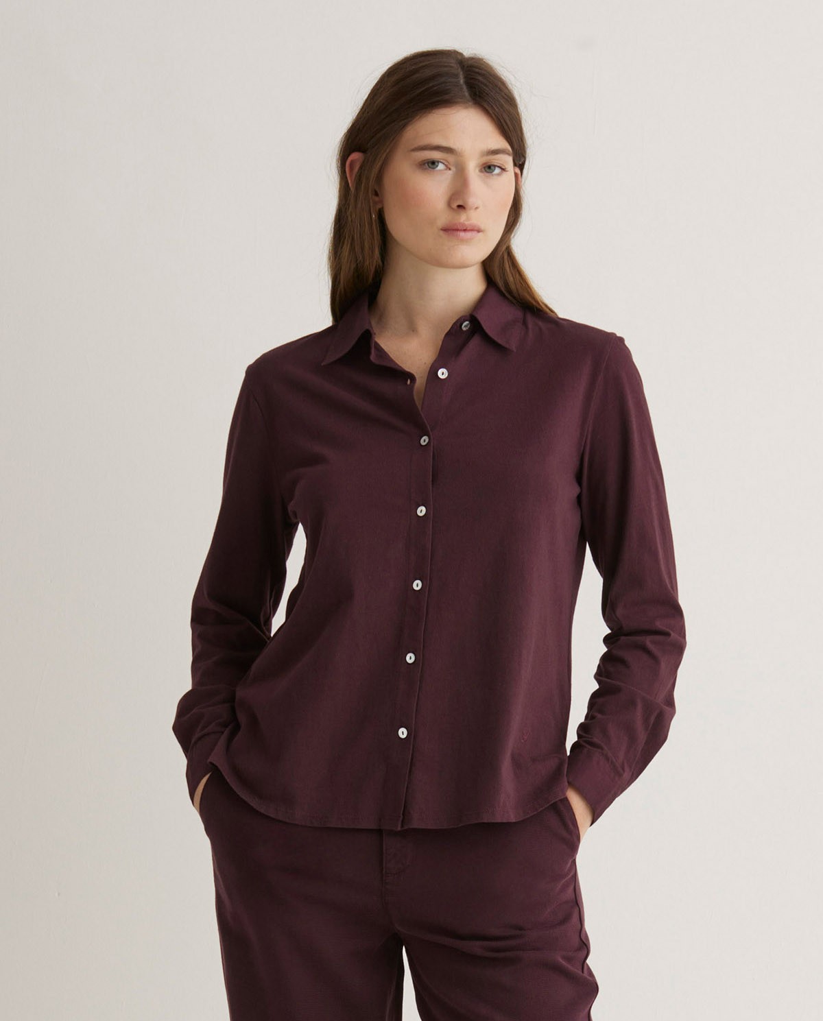 Chemise aubergine à manches longues 100 % coton - Chemise 100 % coton 2
