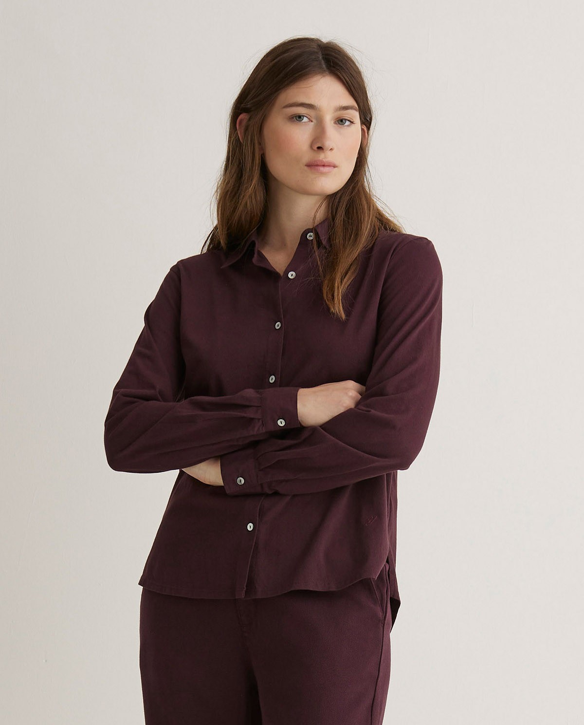 Chemise aubergine à manches longues 100 % coton - Chemise 100 % coton 4