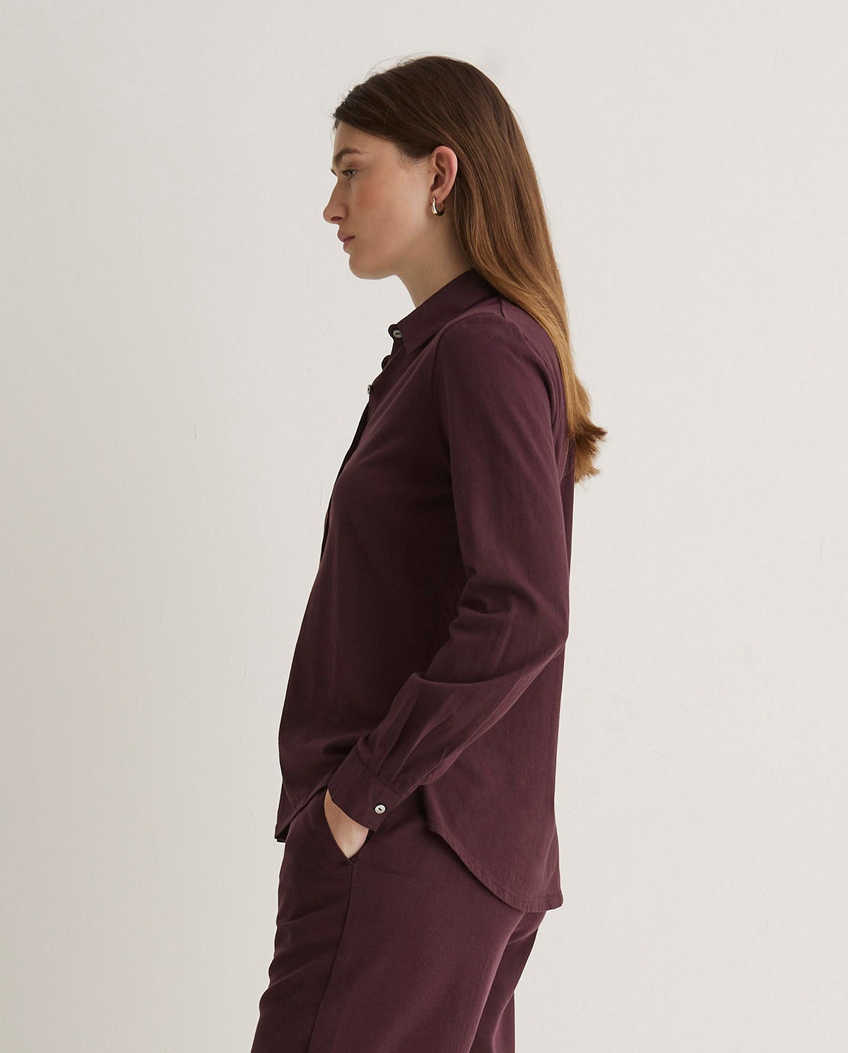 Chemise aubergine à manches longues 100 % coton - Chemise 100 % coton 3