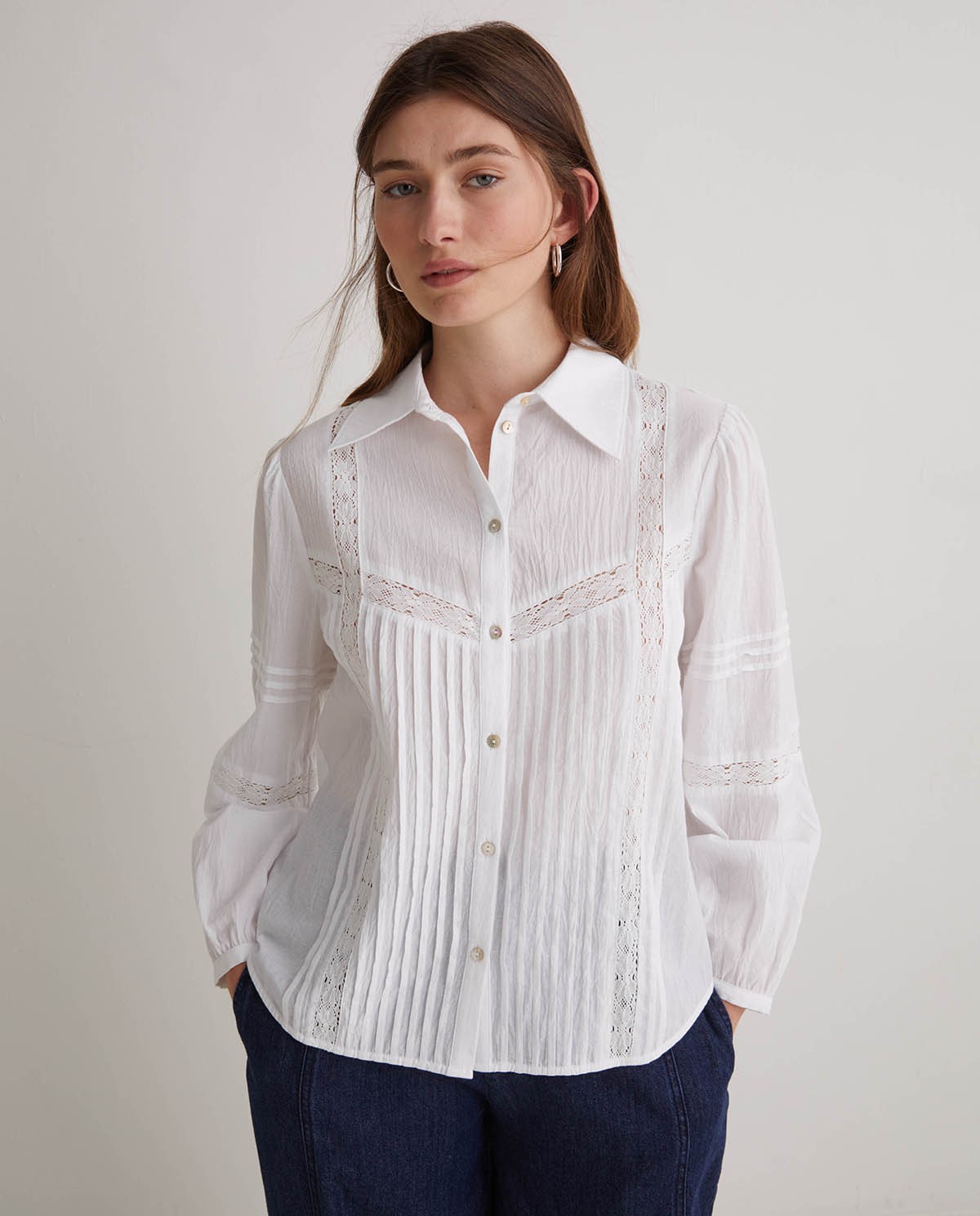 Camisa 100% algodón puntillas blanco - Blusa 100% algodón