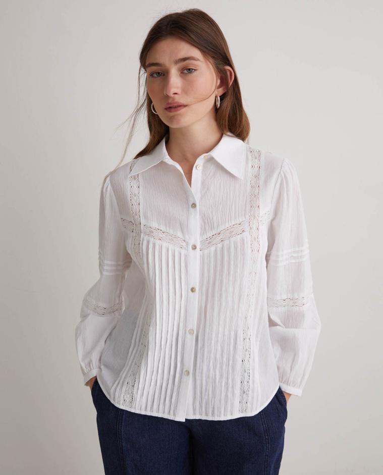 100% cotton shirt with white lace - 100% cotton blouse