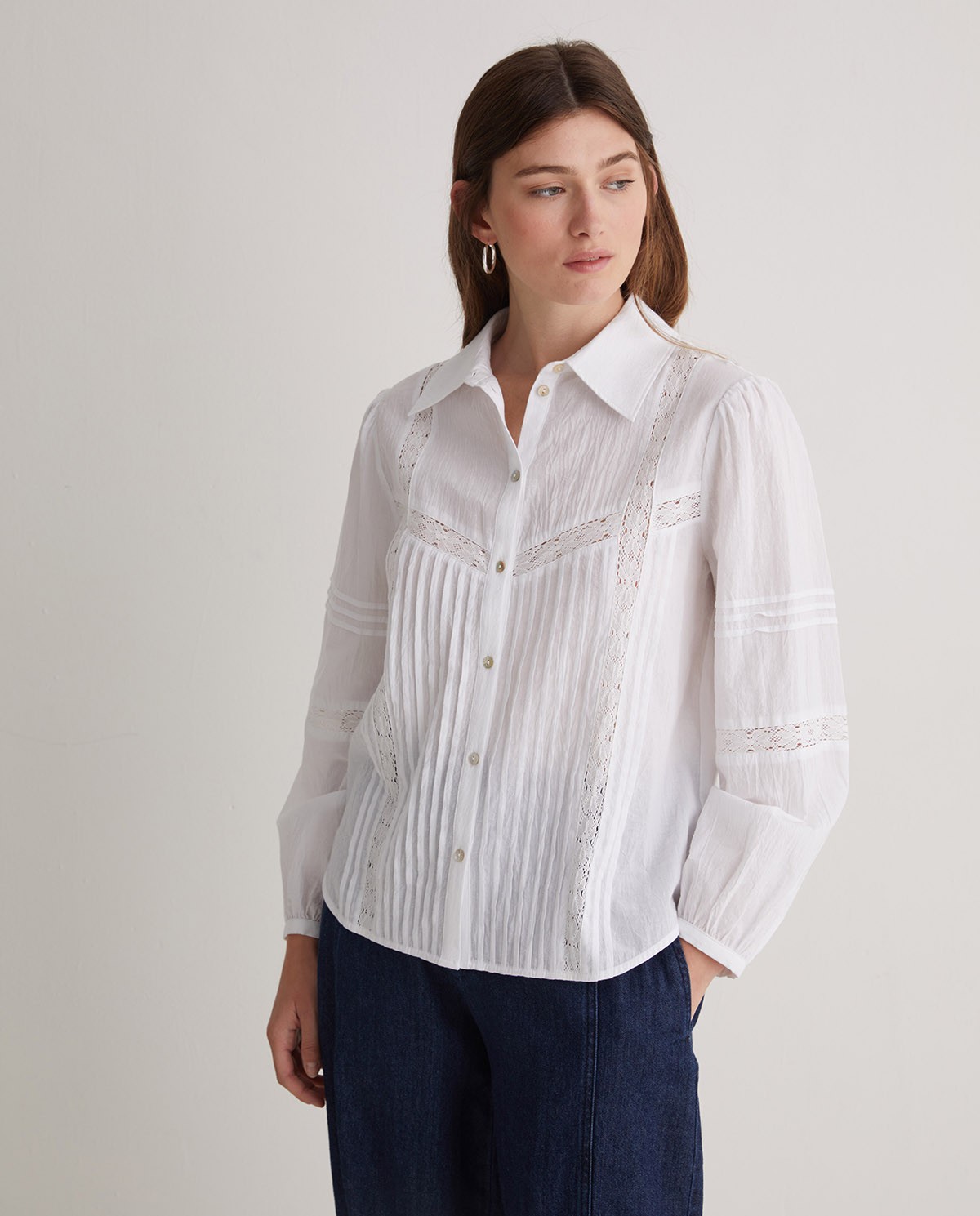 Camisa 100% algodón puntillas blanco - Blusa 100% algodón 2