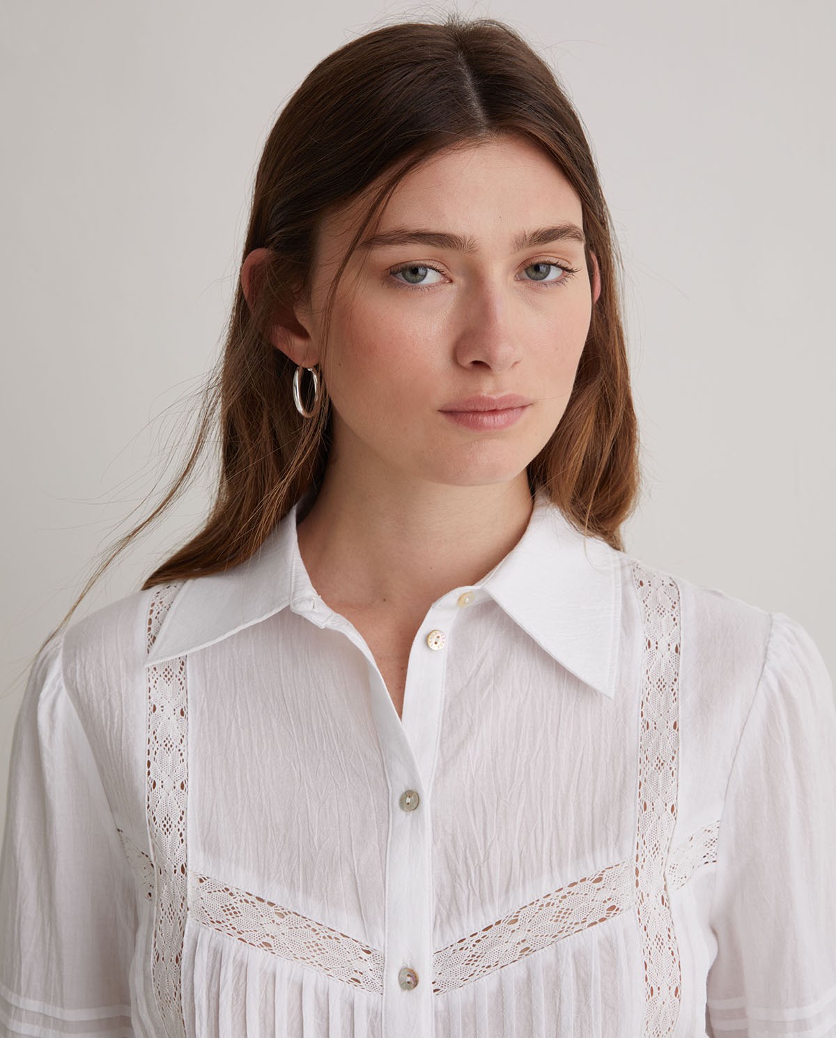 Camisa 100% algodón puntillas blanco - Blusa 100% algodón 1