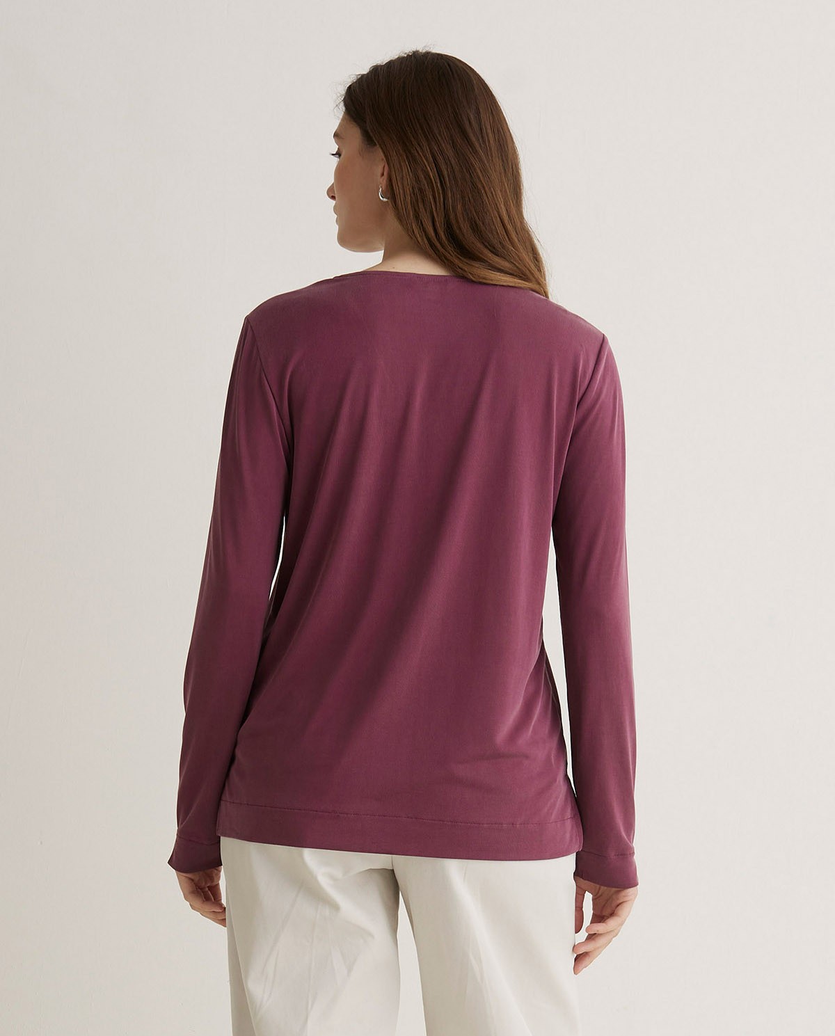 Camiseta cuello pico granate - Camiseta tejido mezcla de modal 4