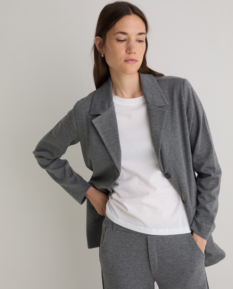 Anthracite striped knit blazer - Flannel knit blazer