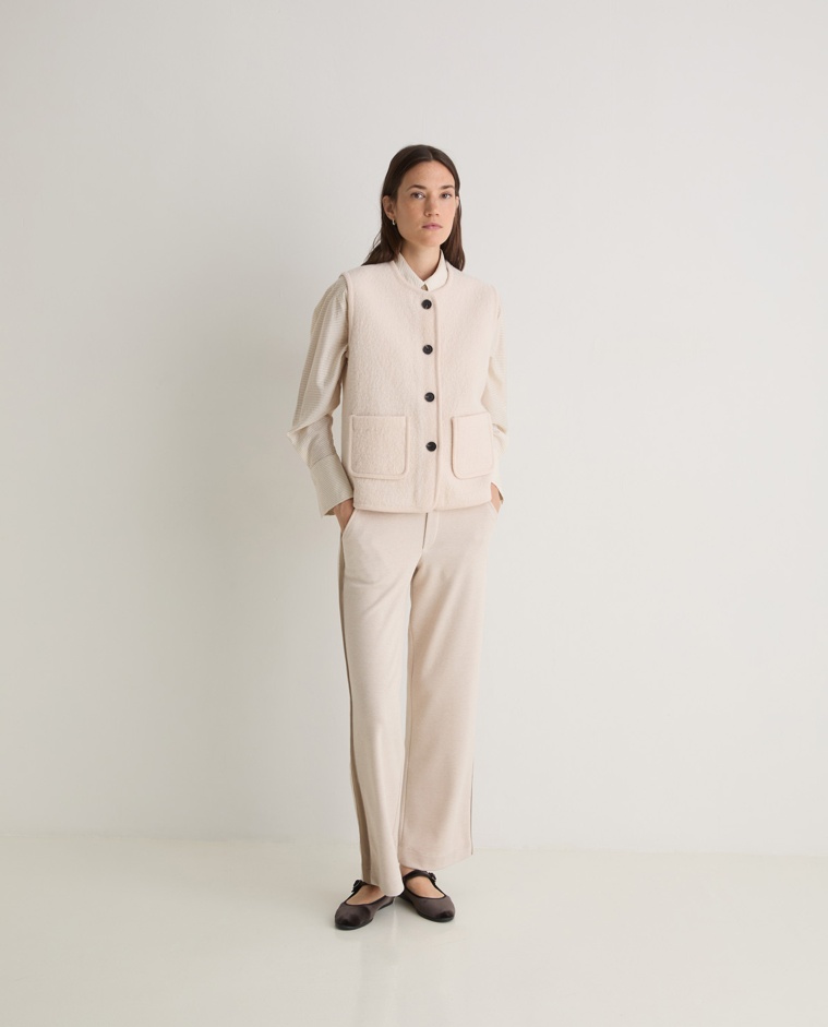 Pantalón ancho afranelado crudo mujer Yerse - Detalle frontal