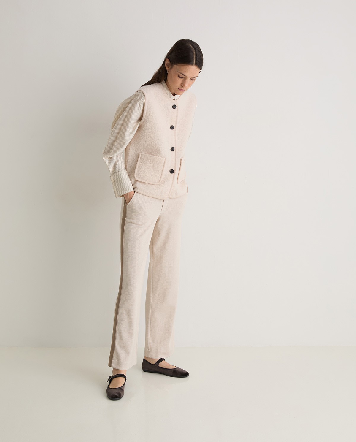 Pantalón ancho afranelado crudo