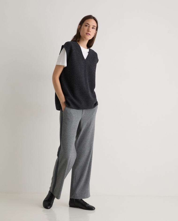 Anthracite flannel wide-legged trousers - Wide-legged trousers