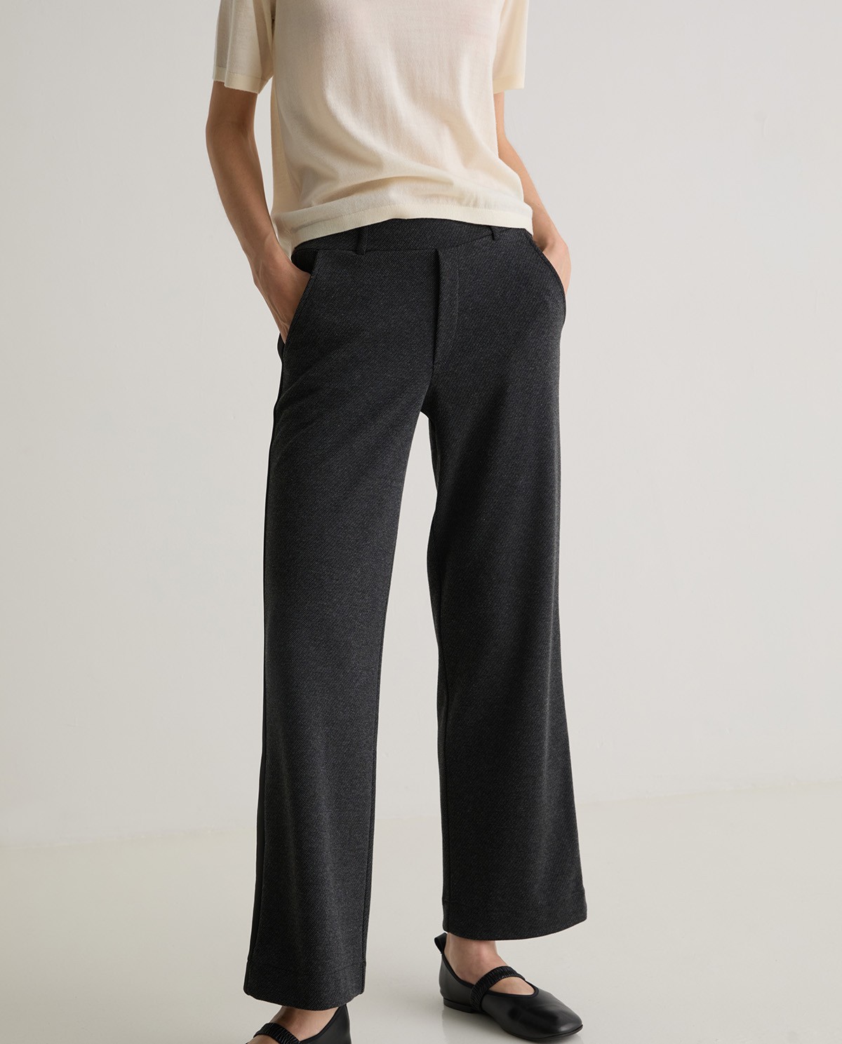 Black wide flannel trousers