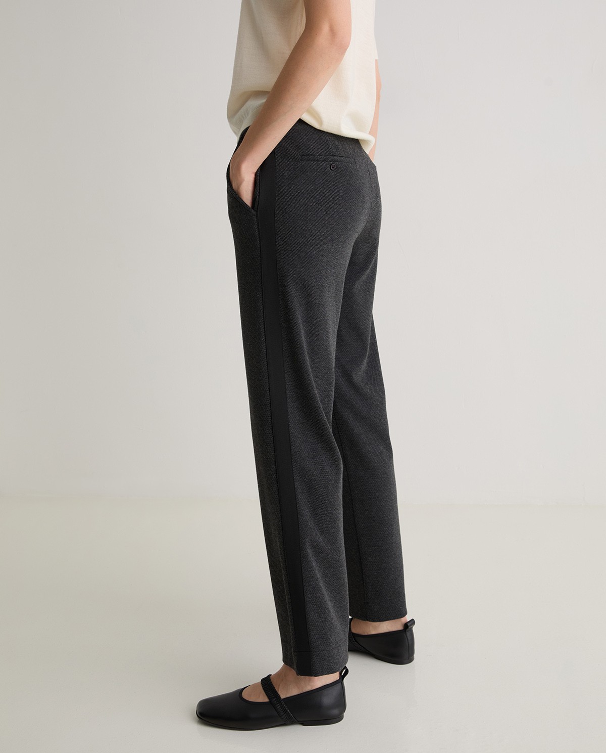 Black wide flannel trousers