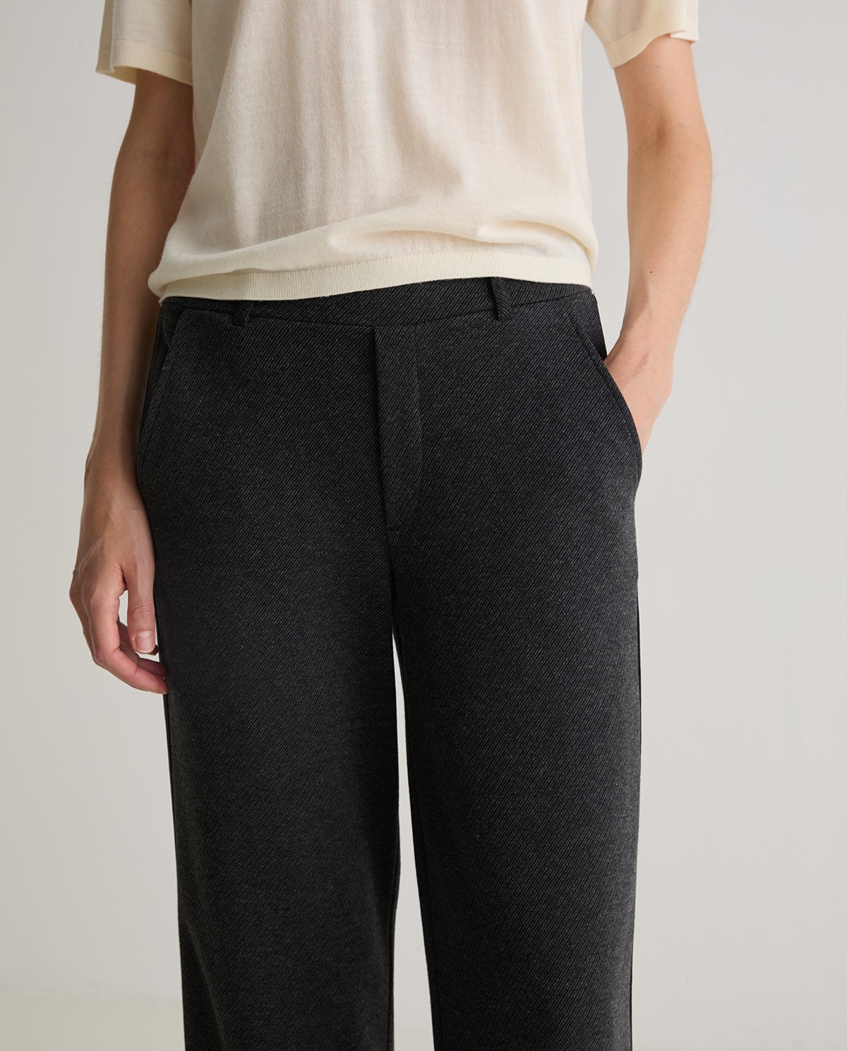 Black wide flannel trousers