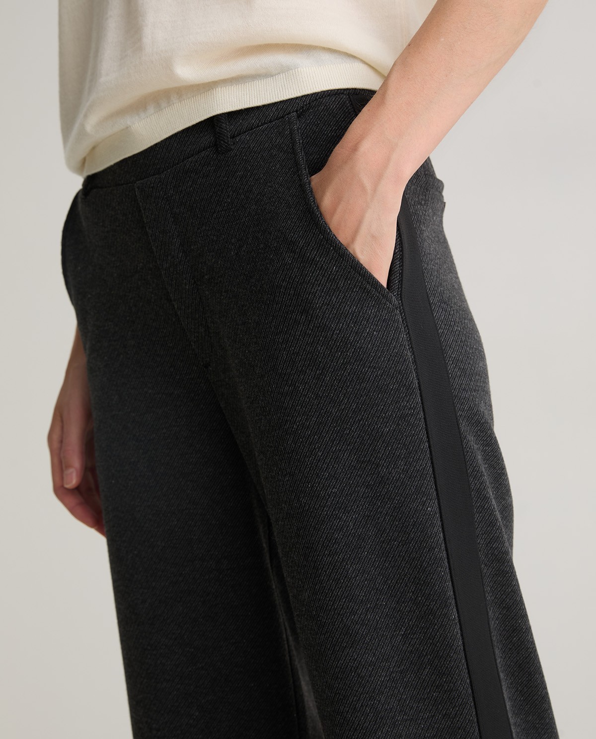 Black wide flannel trousers