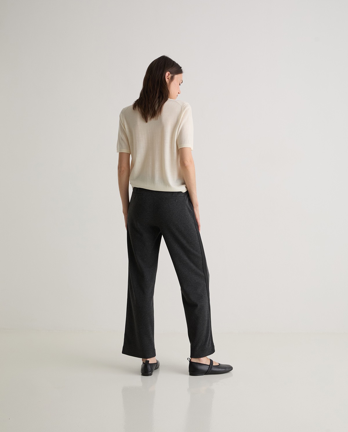 Black wide flannel trousers