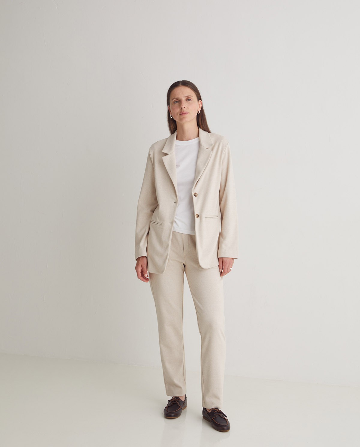 Pantalones regular fit afranelado crudo - Pantalones rectos de punto