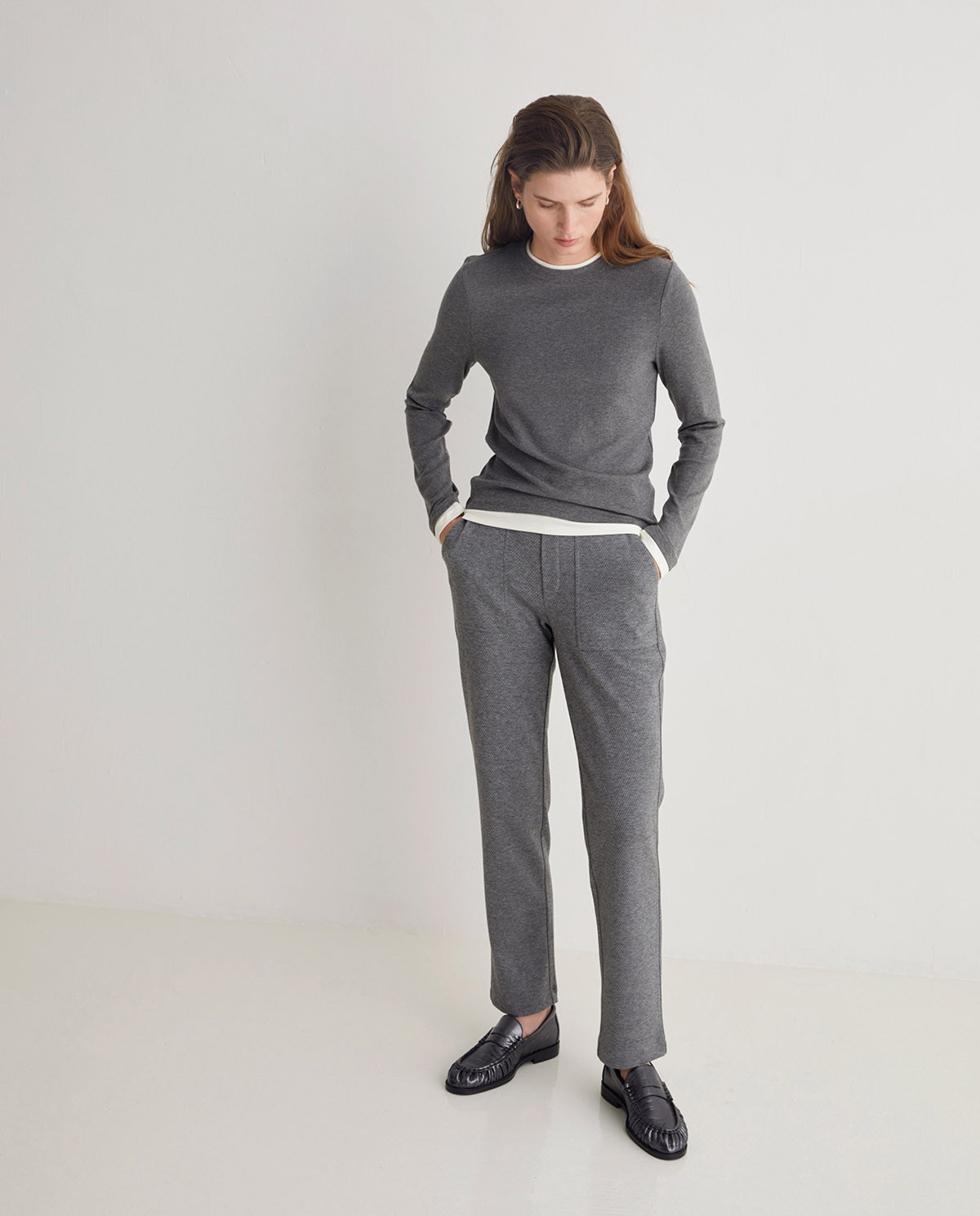 Pantalones regular fit afranelado antracita - Pantalones rectos de punto