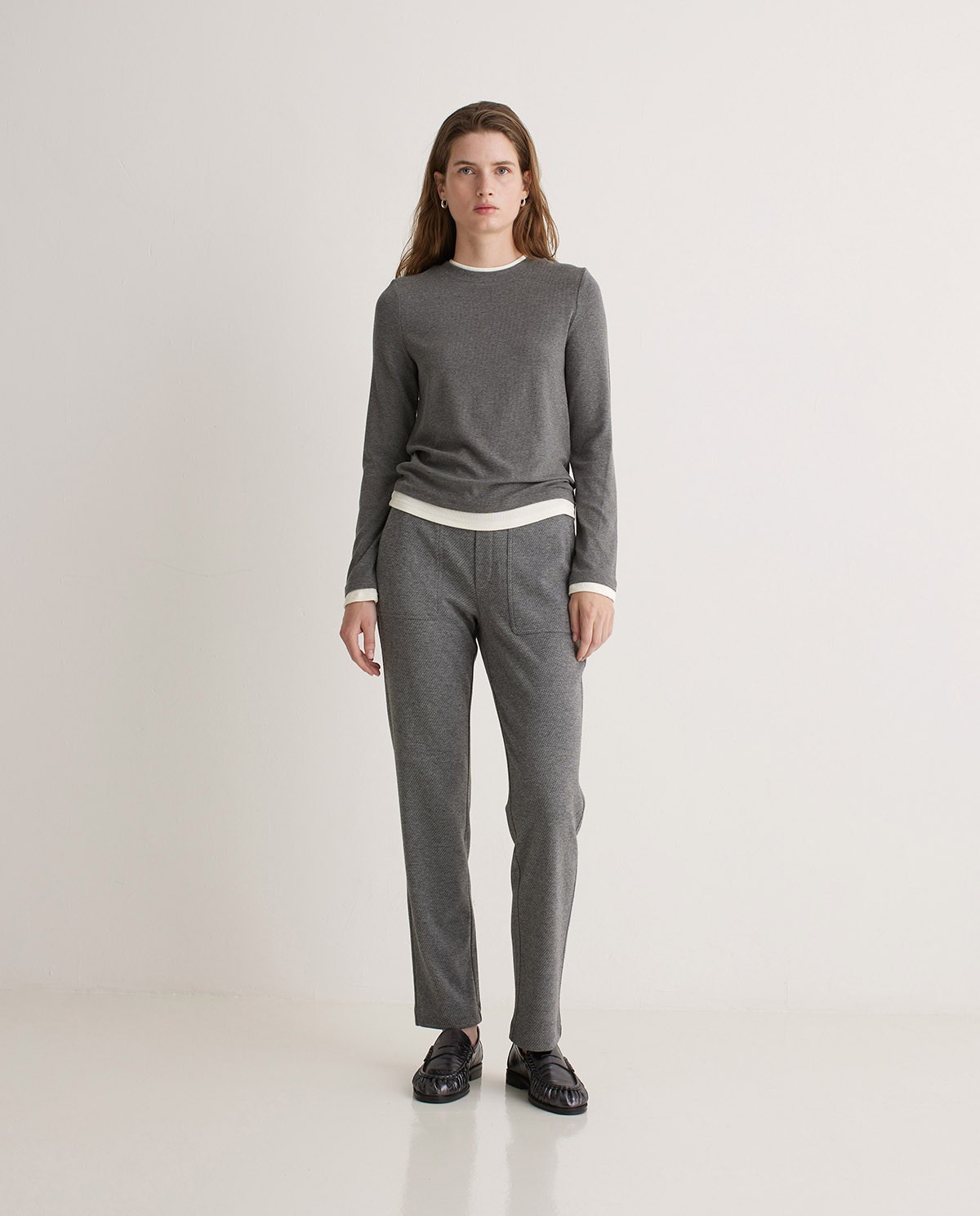 Pantalones regular fit afranelado antracita - Pantalones rectos de punto 4