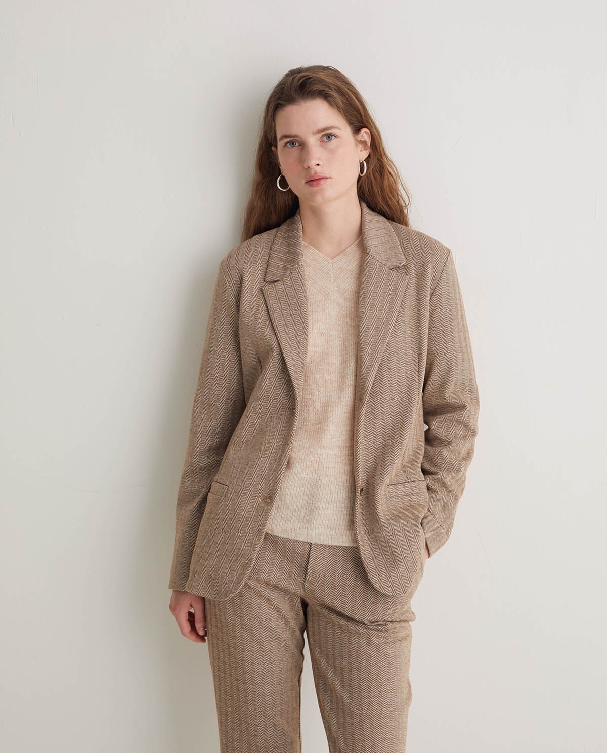 Camel herringbone knit blazer - Knit blazer 3