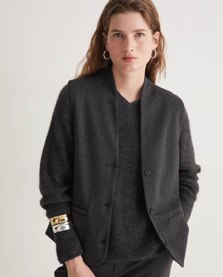 Anthracite herringbone knit vest - Knit vest
