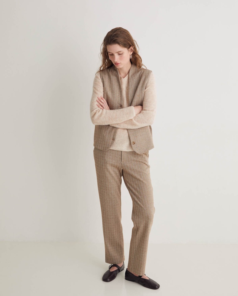 Pantalon camel à chevrons coupe régulière - Pantalon droit en maille