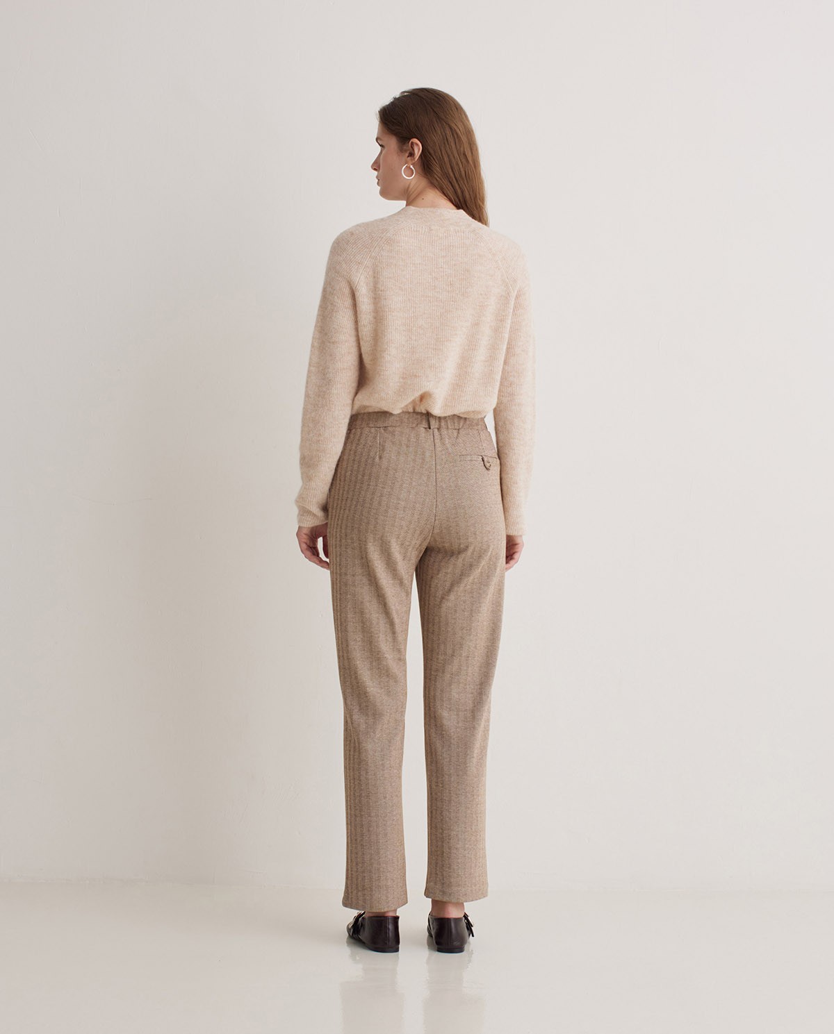 Pantalon camel à chevrons coupe régulière - Pantalon droit en maille 4