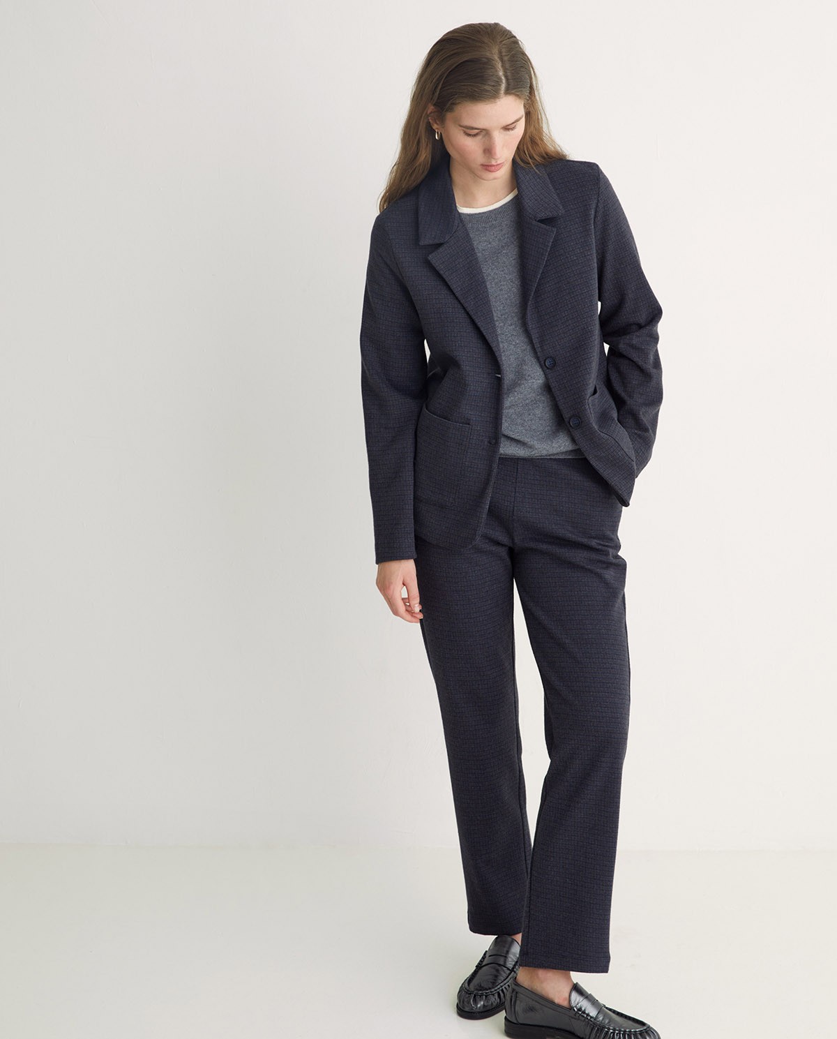 Blazer punto Jacquard cuadros azul marino - Blazer Jacquard de punto 2