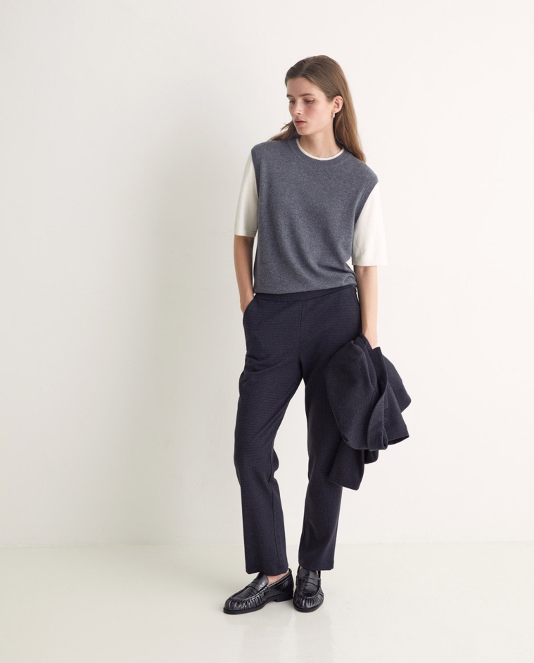 Pantalones regular fit Jacquard cuadros azul marino - Pantalones rectos Jacquard