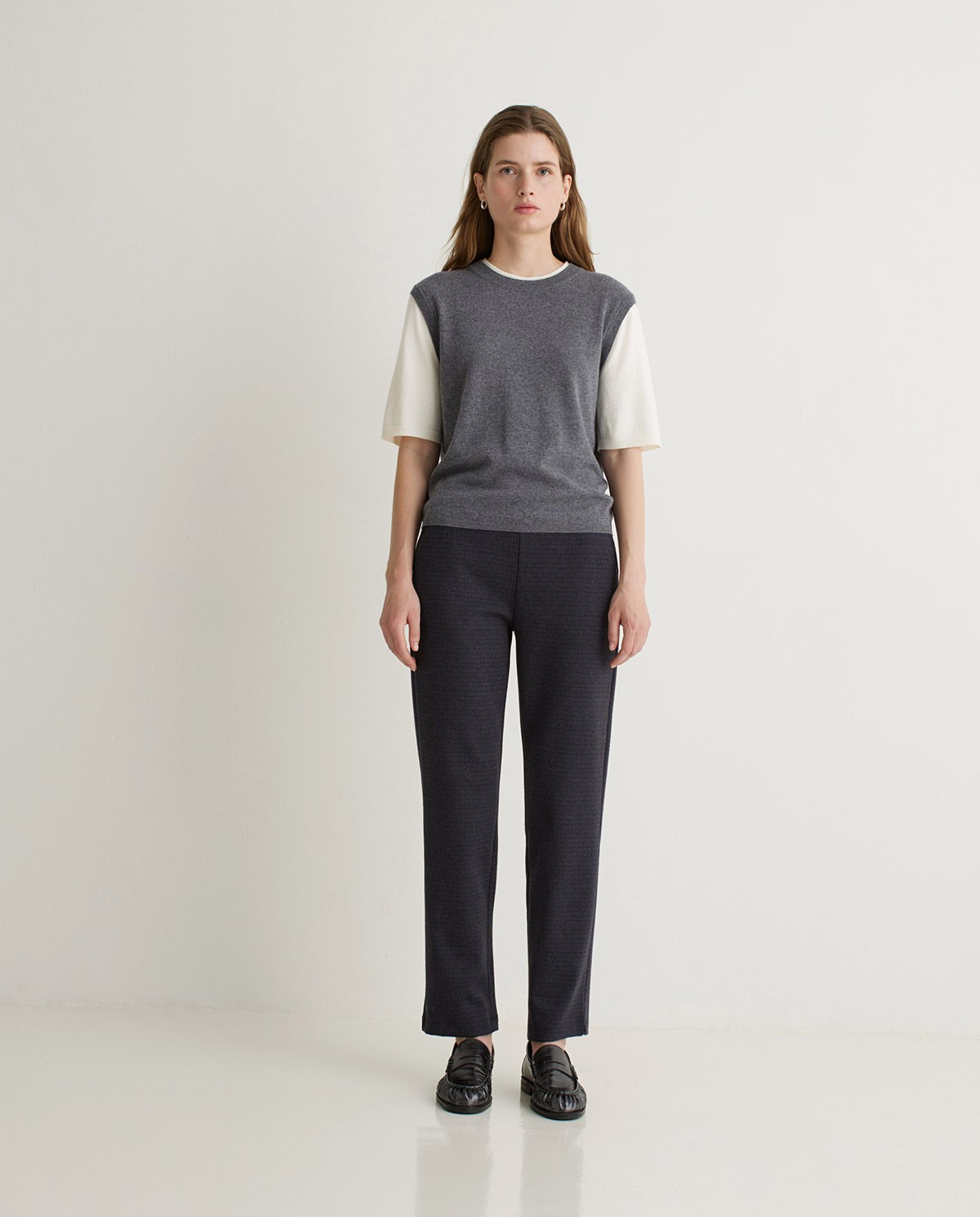 Pantalones regular fit Jacquard cuadros azul marino - Pantalones rectos Jacquard 3
