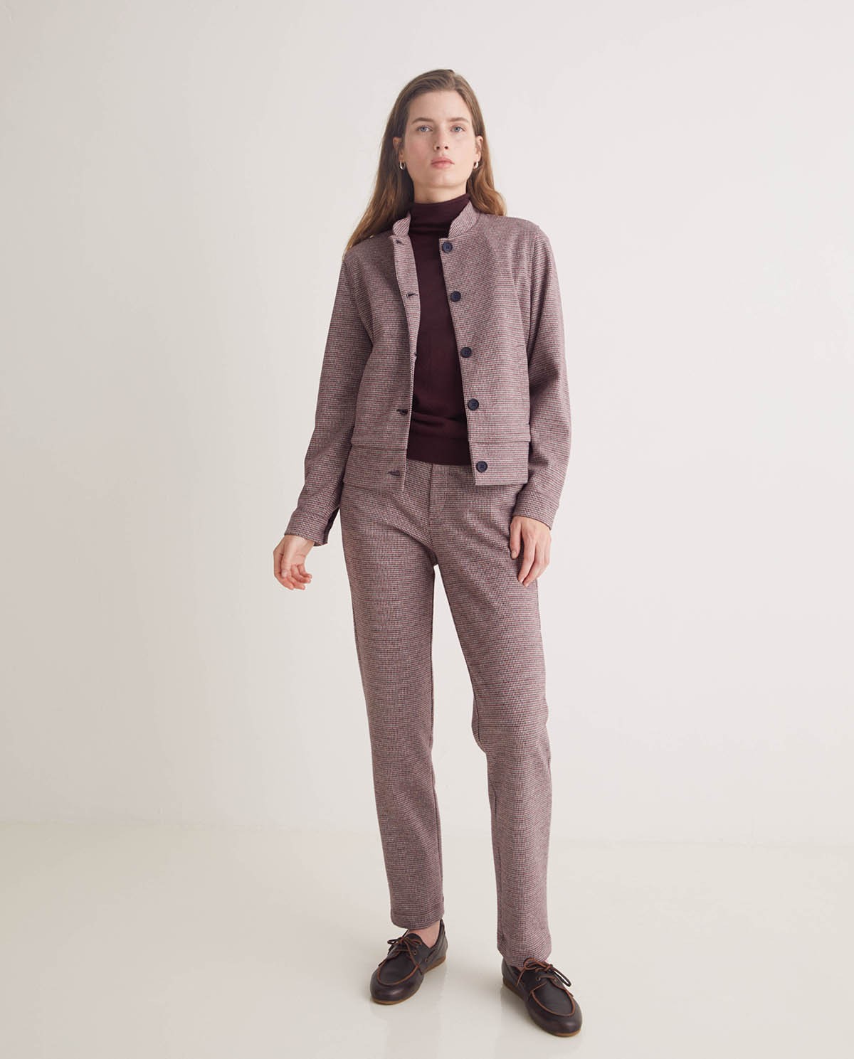 Chaqueta corta suave pata de gallo berenjena - Chaqueta corta mezcla de algodón 6