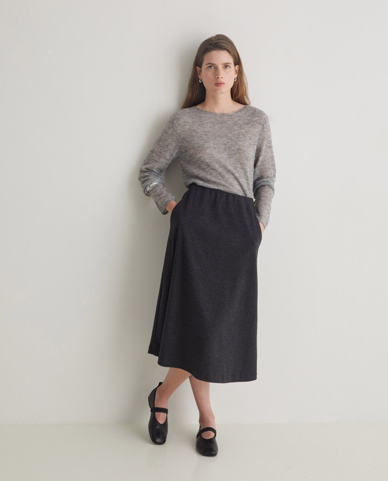 Falda midi cintura elástica antracita - Falda midi