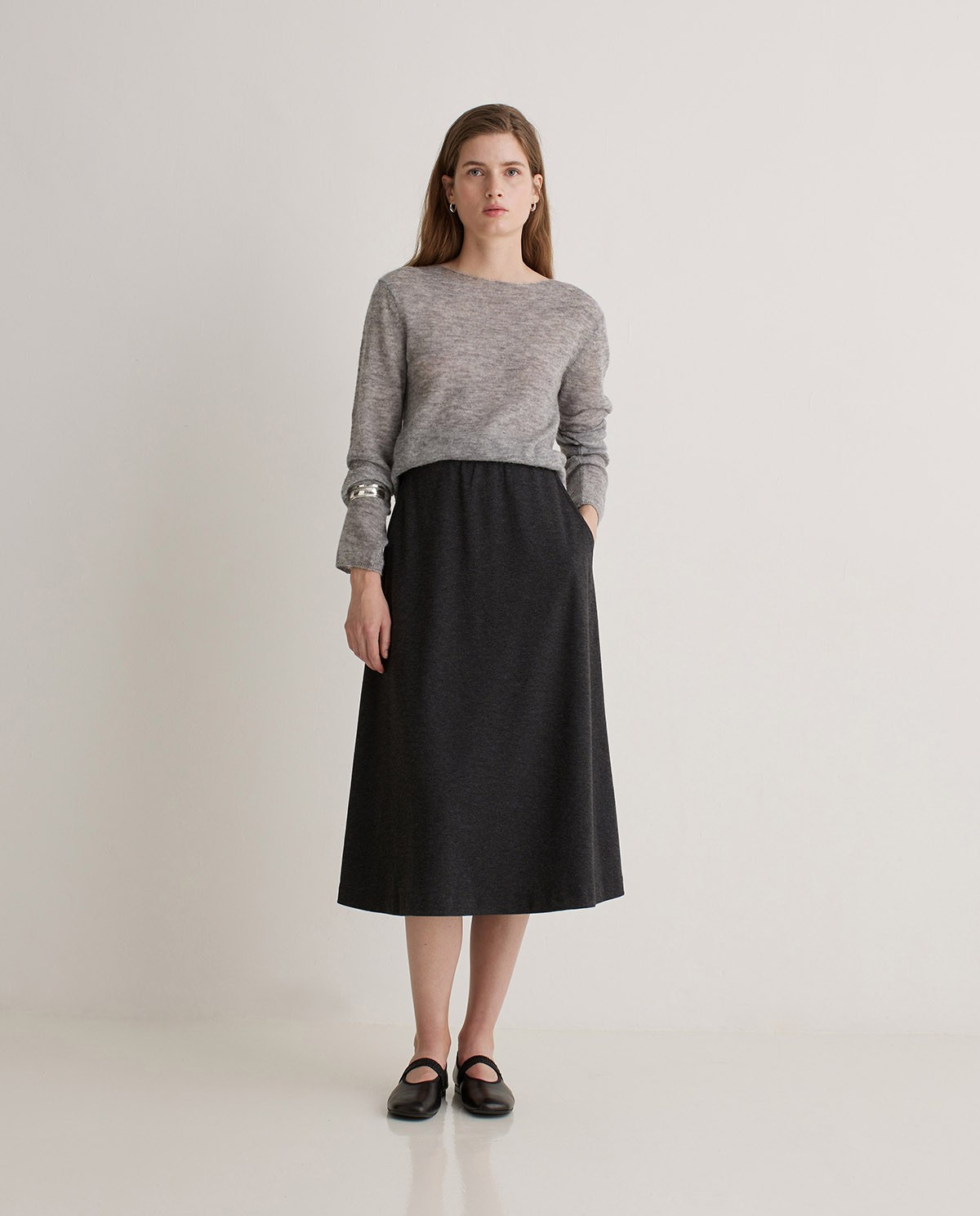 Falda midi cintura elástica antracita - Falda midi 4