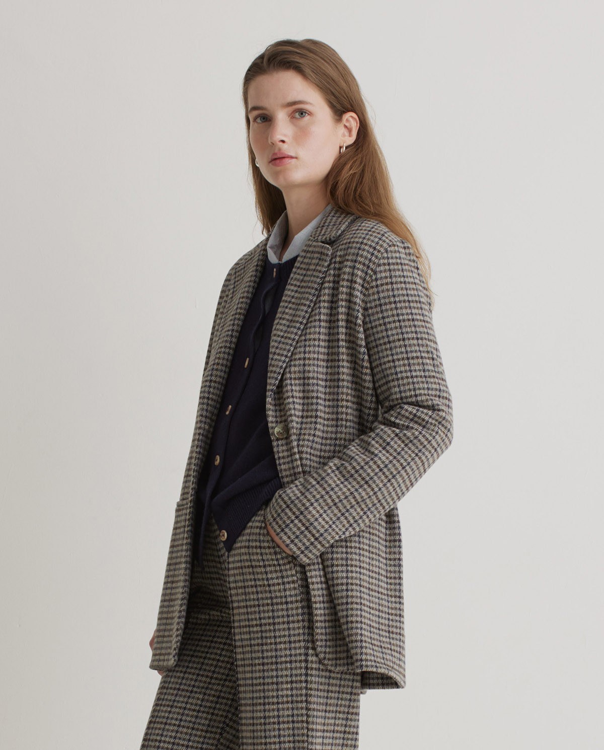Blazer en coton motif pied-de-poule gris femme Yerse - Détail vue de face 3
