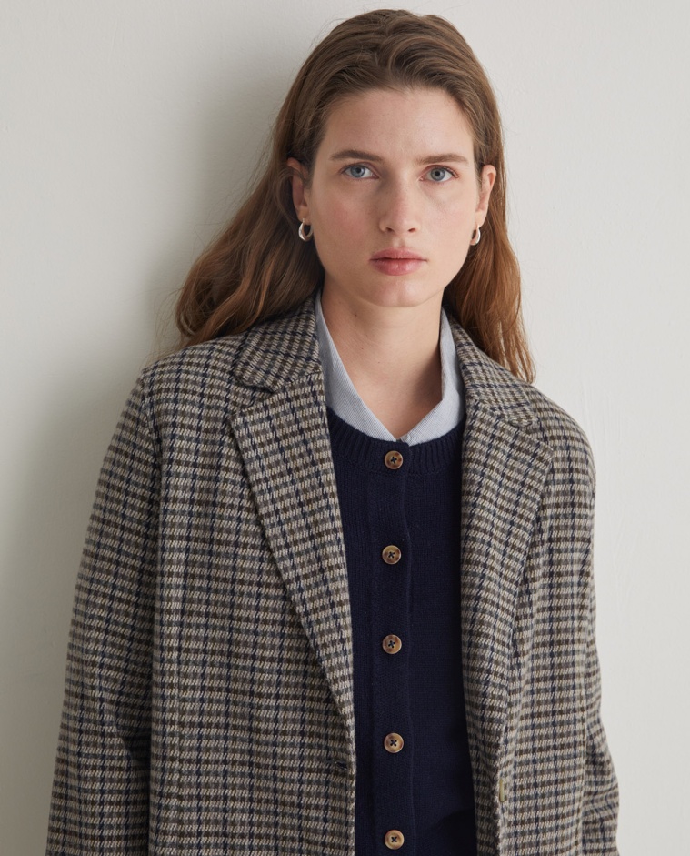 Blazer cotó pota de gall gris - Jaqueta llarga