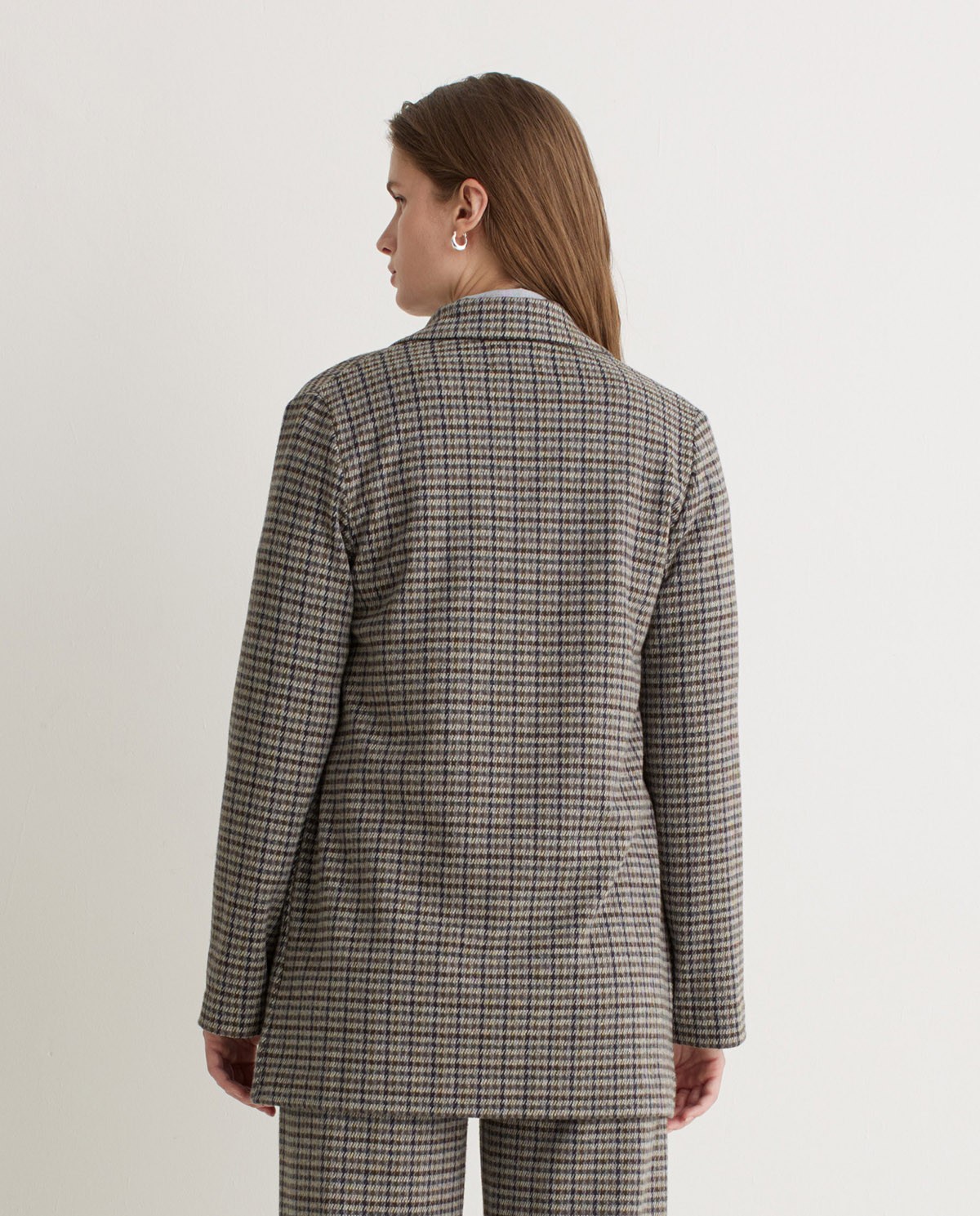 Blazer en coton motif pied-de-poule gris femme Yerse - Détail vue de face 4
