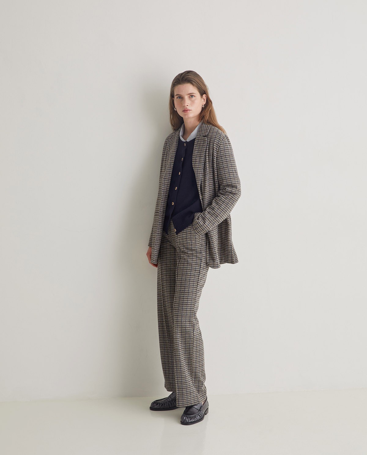 Blazer en coton motif pied-de-poule gris femme Yerse - Détail vue de face 1
