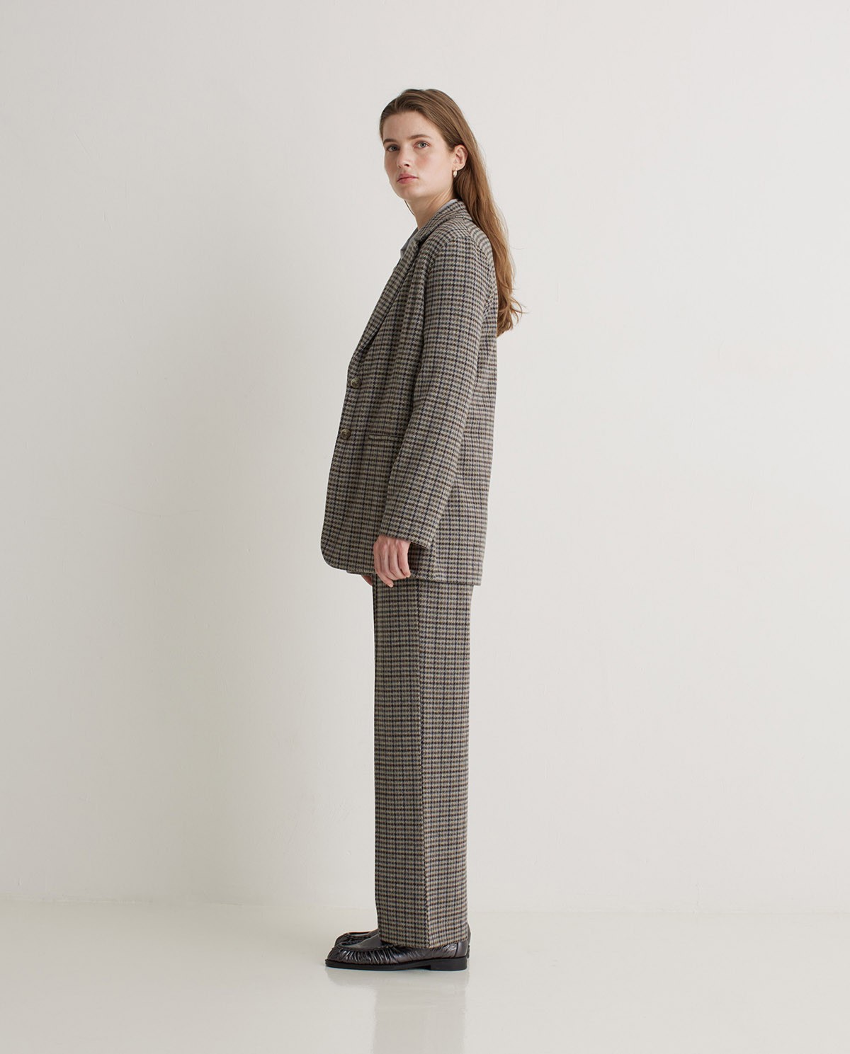 Blazer en coton motif pied-de-poule gris femme Yerse - Détail vue de face 2